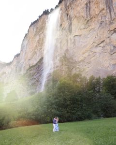 Lauterbrunnen elopement, engagement photographer, waterfall