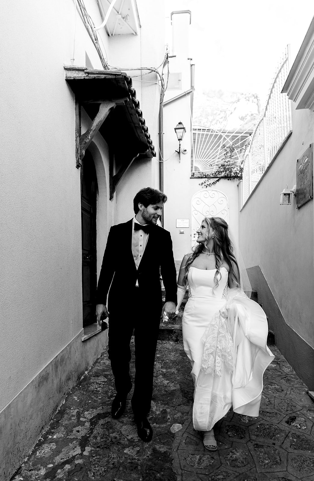 bride and groom , black and white photo