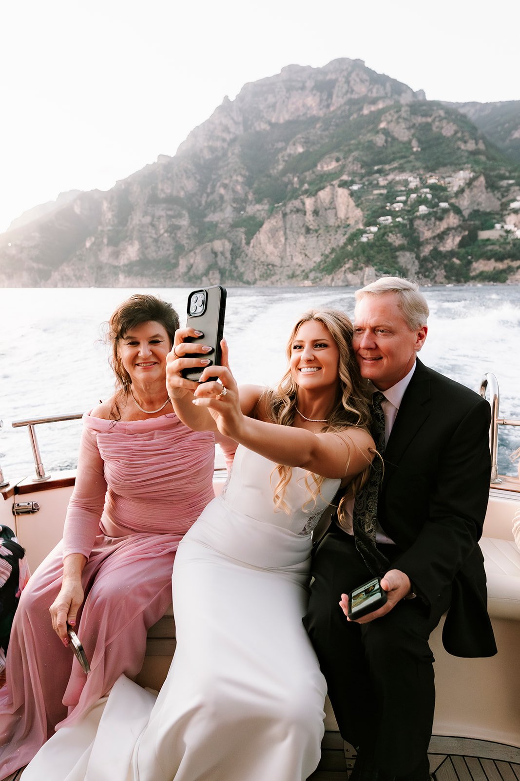 Positano wedding elopement, bride and groom, boat Positano,  vintage car Positano, Elopement photographer Amalfi Coast 