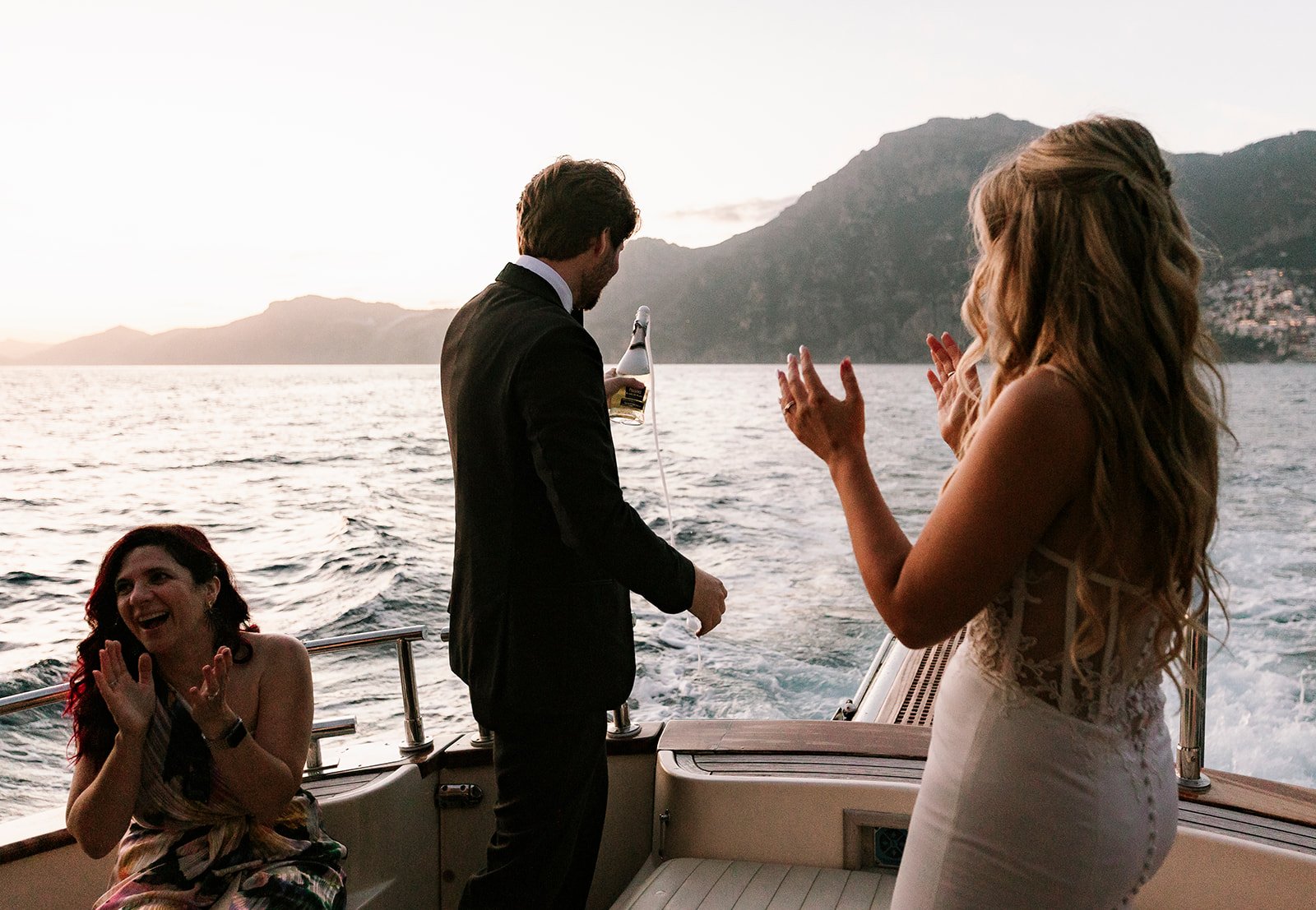 Positano wedding elopement, bride and groom, boat Positano,  vintage car Positano, Elopement photographer Amalfi Coast 