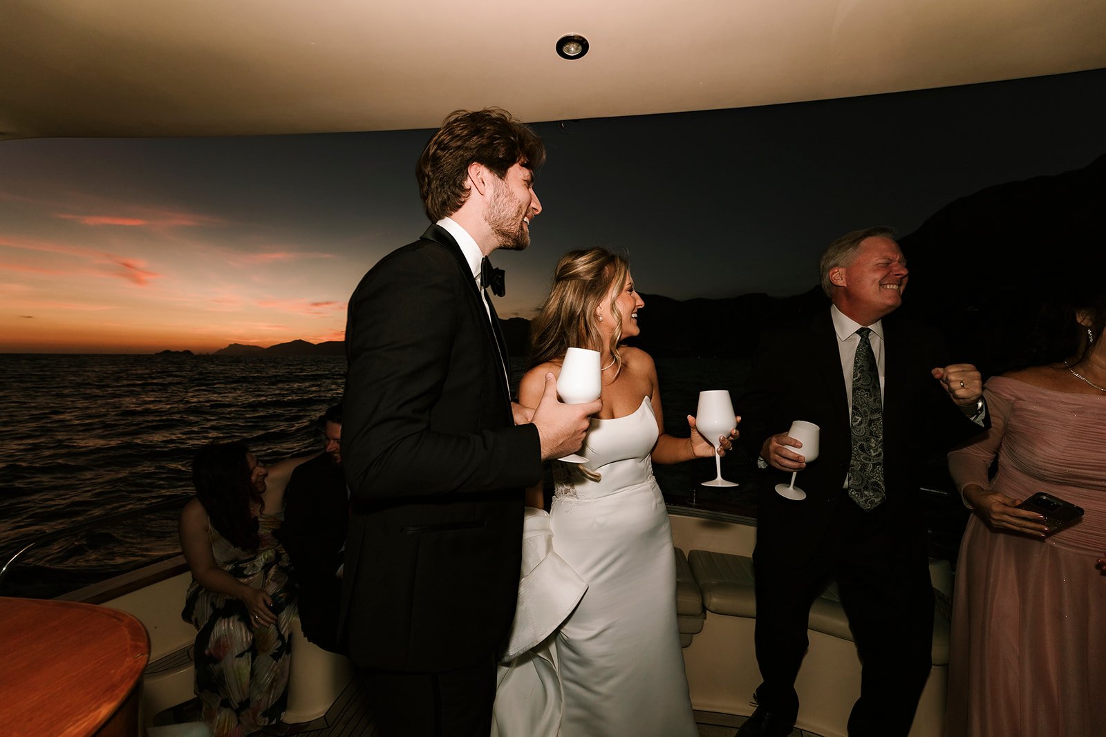 Positano wedding elopement, bride and groom, boat Positano,  vintage car Positano, Elopement photographer Amalfi Coast 