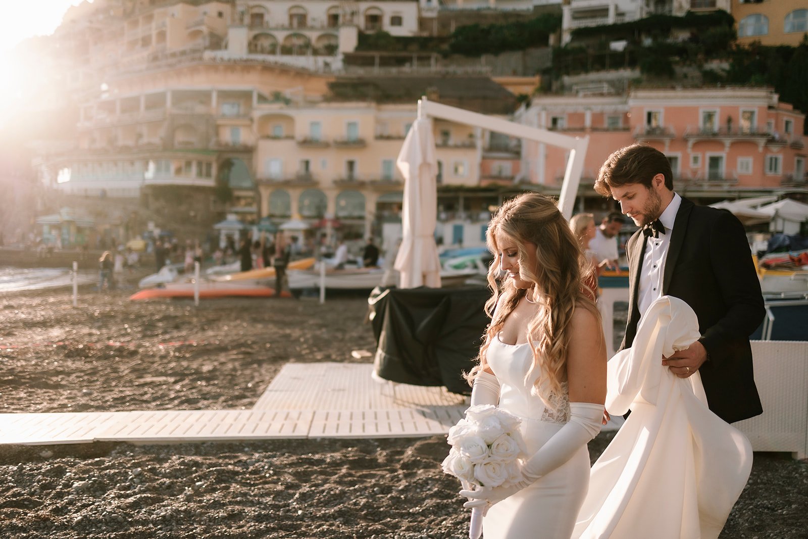 Positano wedding elopement, bride and groom, boat Positano,  vintage car Positano, Elopement photographer Amalfi Coast 