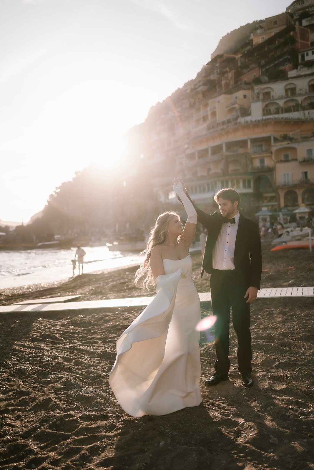 Positano wedding elopement, bride and groom, boat Positano,  vintage car Positano, Elopement photographer Amalfi Coast 