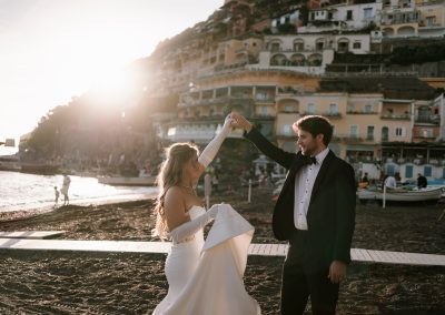 Positano wedding elopement, bride and groom, boat Positano,  vintage car Positano, Elopement photographer Amalfi Coast
