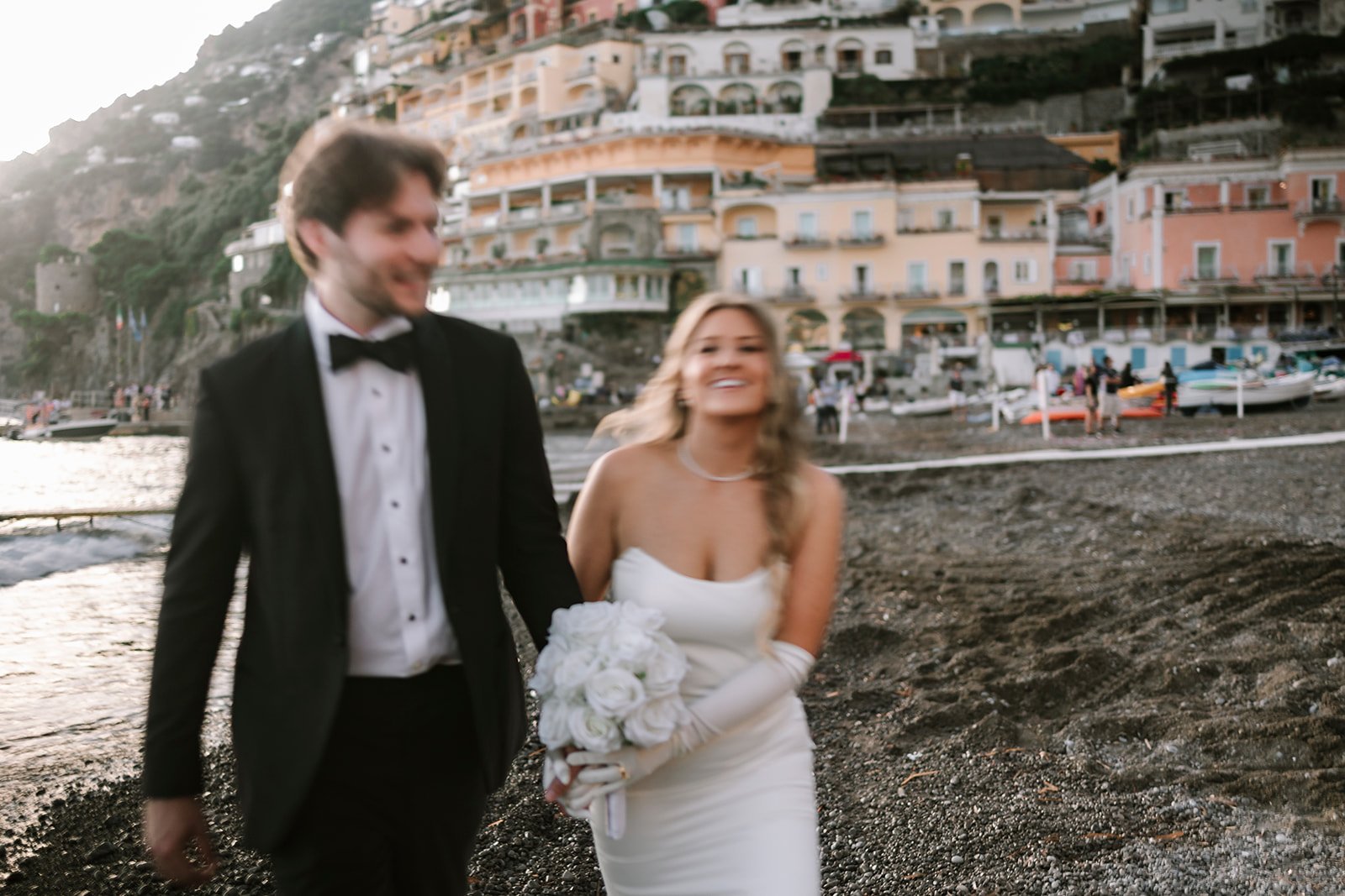 Positano wedding elopement, bride and groom, boat Positano,  vintage car Positano, Elopement photographer Amalfi Coast 