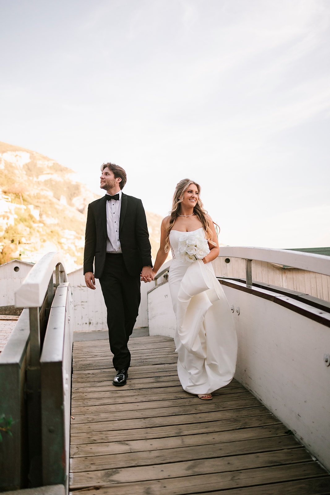 Positano wedding elopement, bride and groom, boat Positano,  vintage car Positano, Elopement photographer Amalfi Coast 