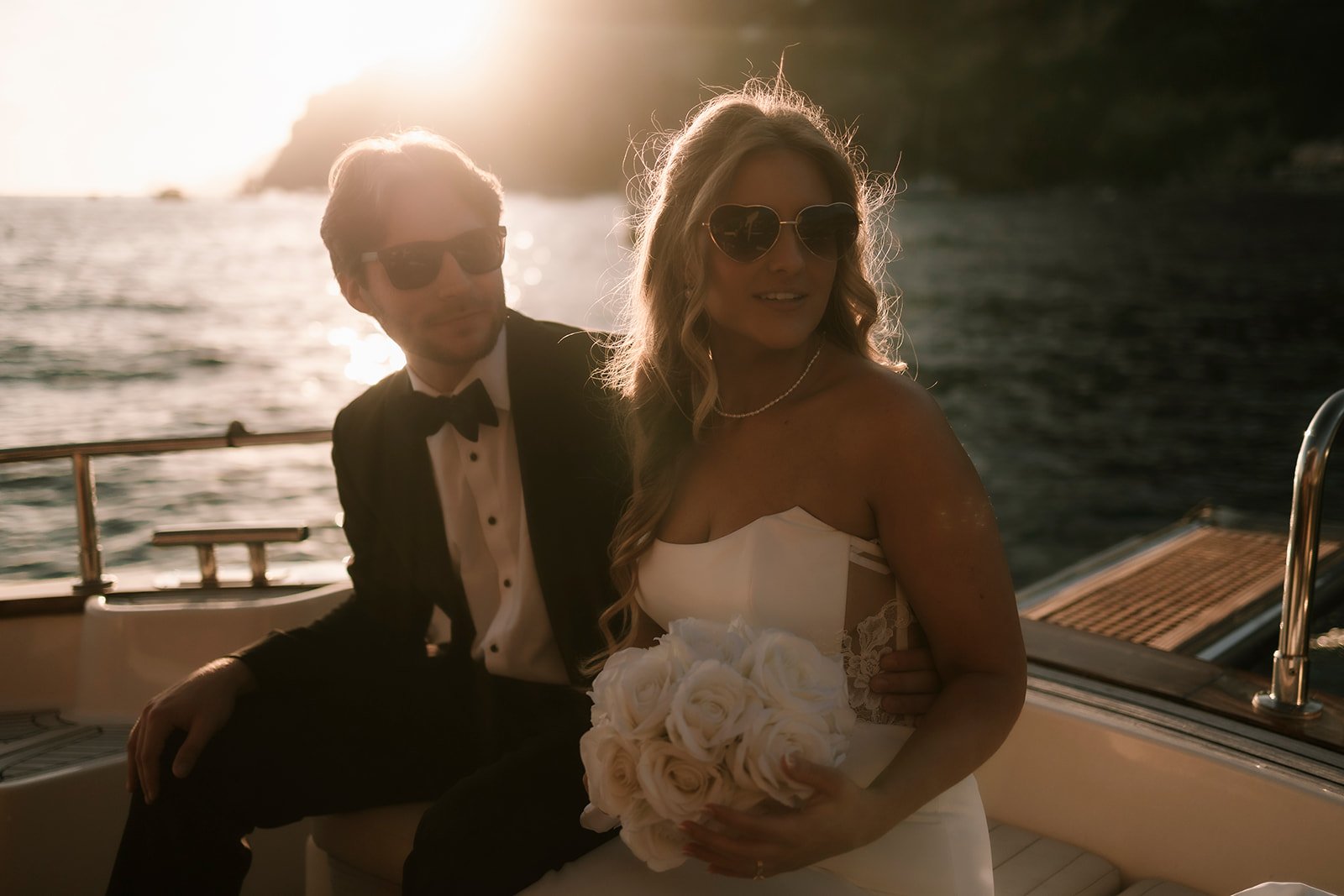 Positano wedding elopement, bride and groom, boat Positano,  vintage car Positano, Elopement photographer Amalfi Coast 