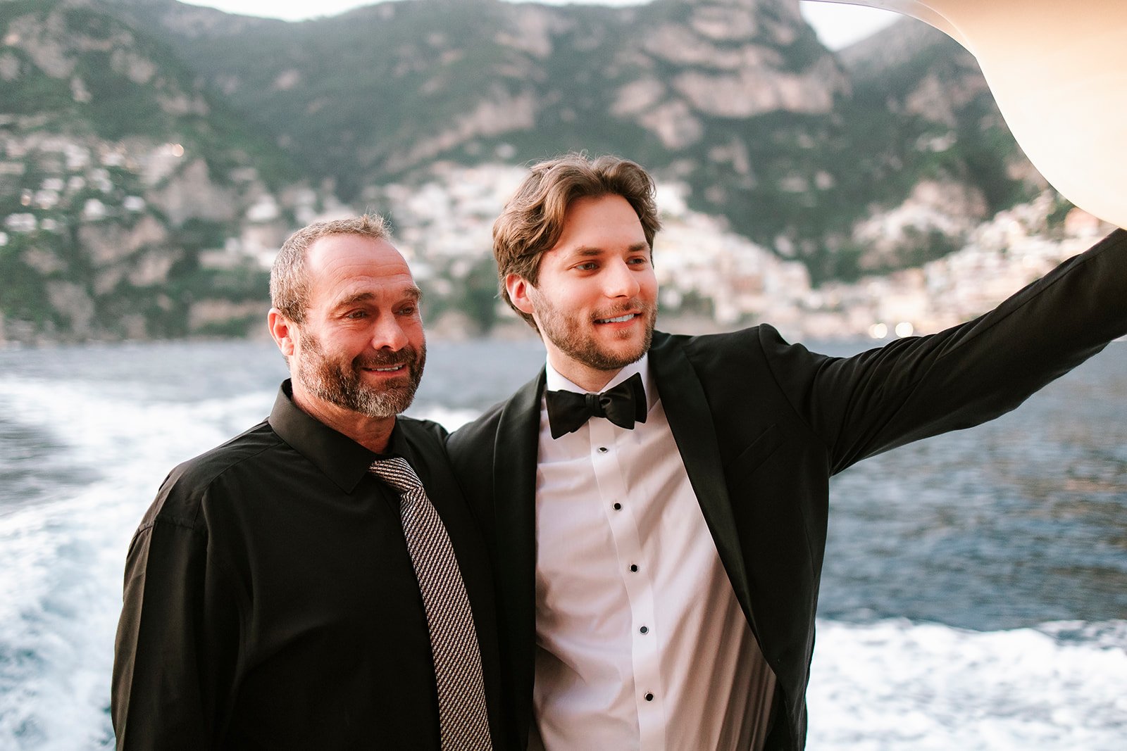 Positano wedding elopement, bride and groom, boat Positano,  vintage car Positano, Elopement photographer Amalfi Coast 