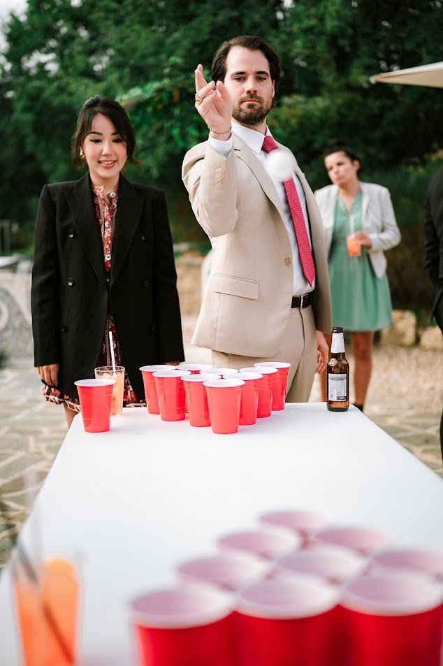 wedding photo Tuscany Italy beer pong